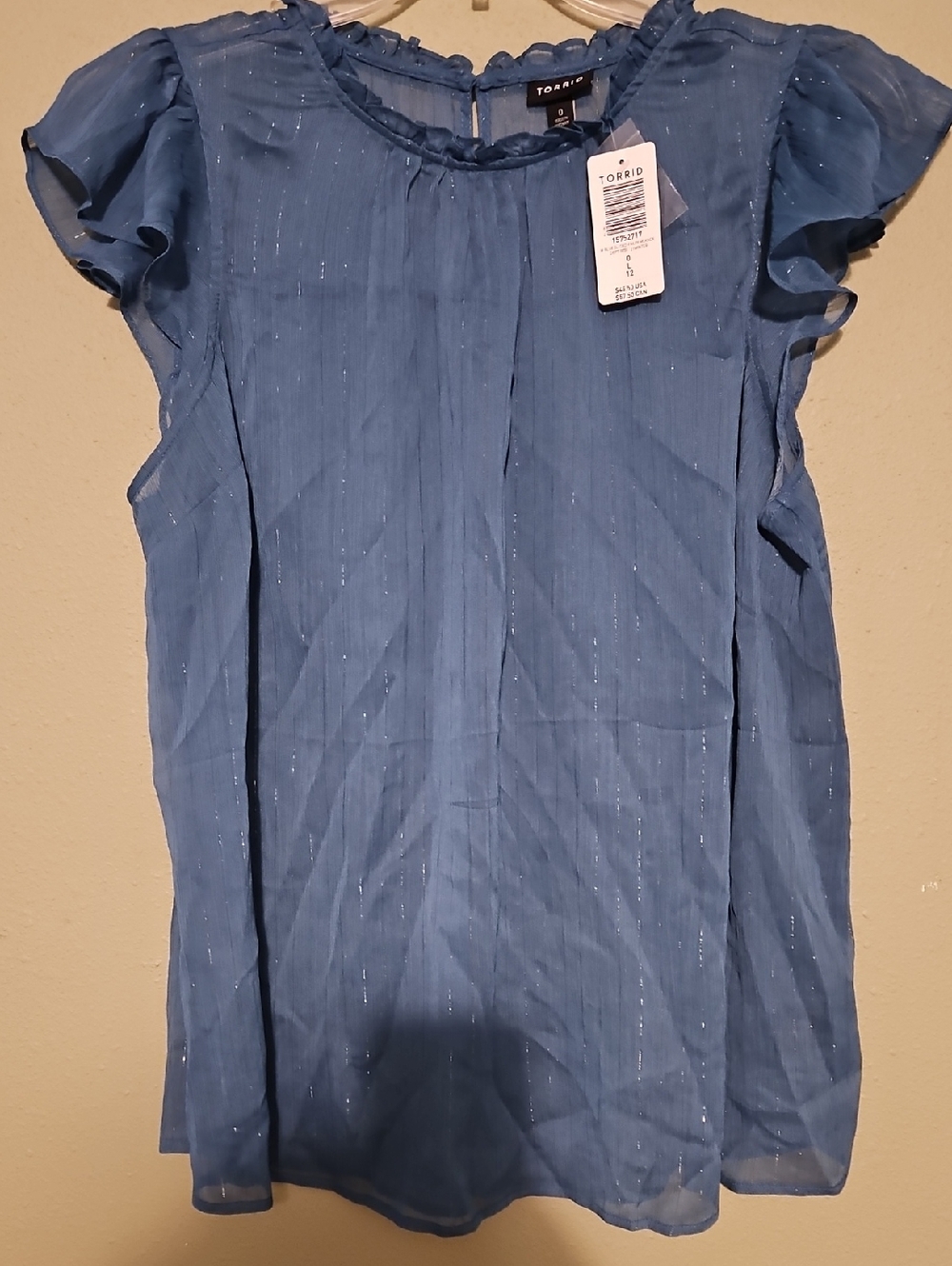 Torrid Light Blue Short Sleeve Sheer Tunic with Metallic Stripes